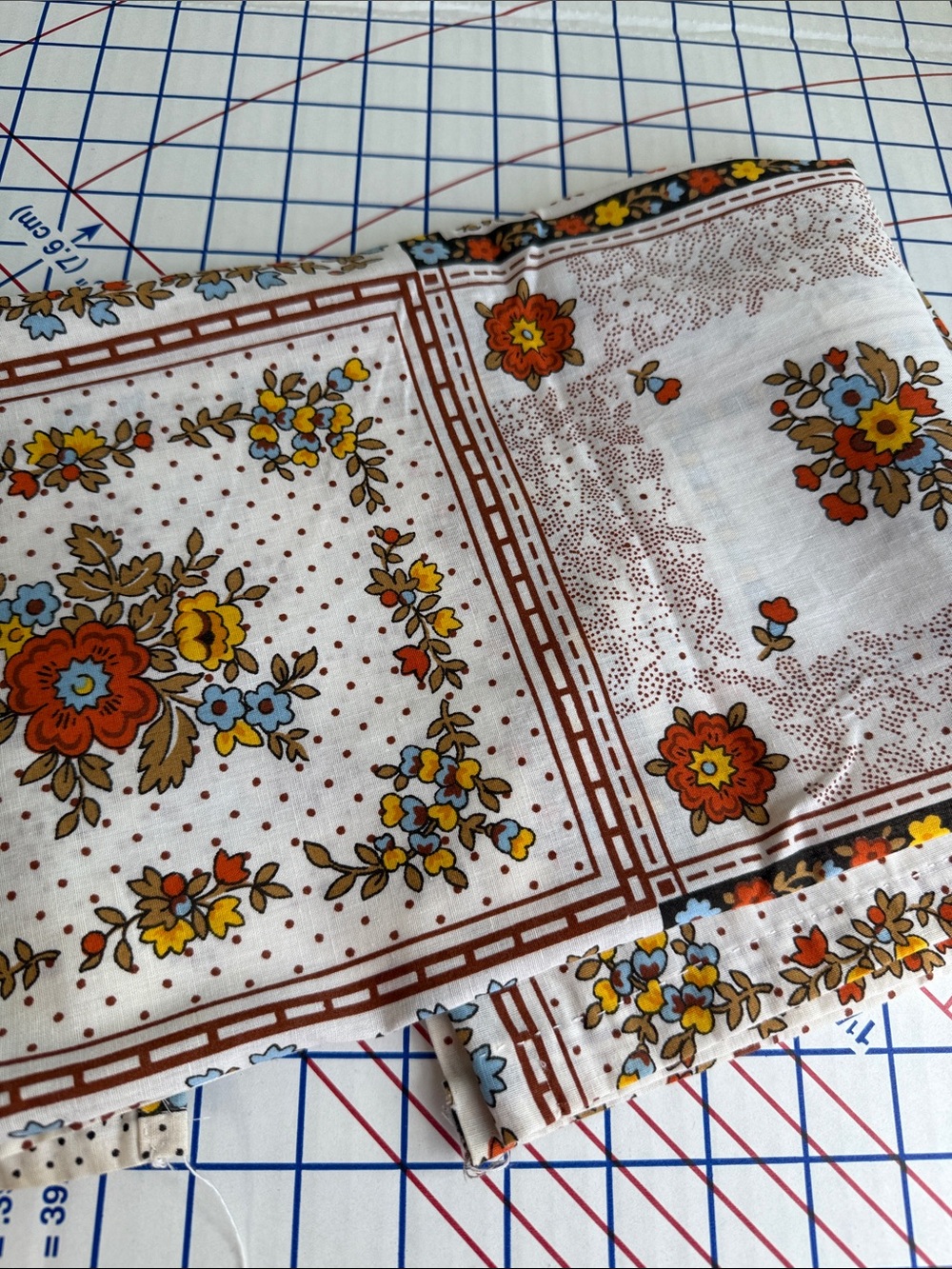 Vintage 1970s Floral Patchwork Table Topper Tablecloth 37 x 40 Rustic Cottage